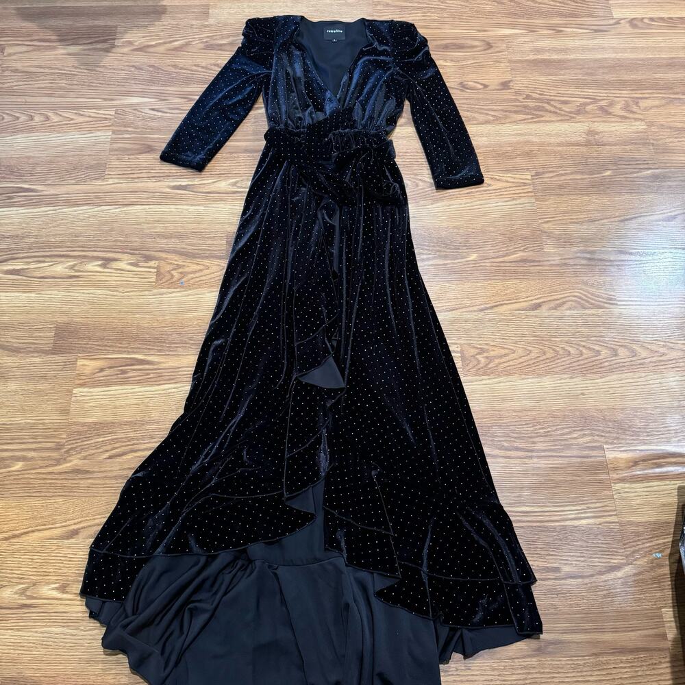 Retrofête Black Velvet Wrap Flora Dress Multicolor Polka Dot Women’s Size Small - Picture 7 of 15
